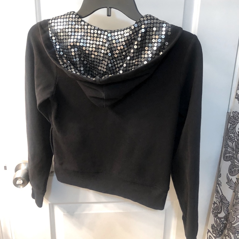 Black cropped sequined hoodie